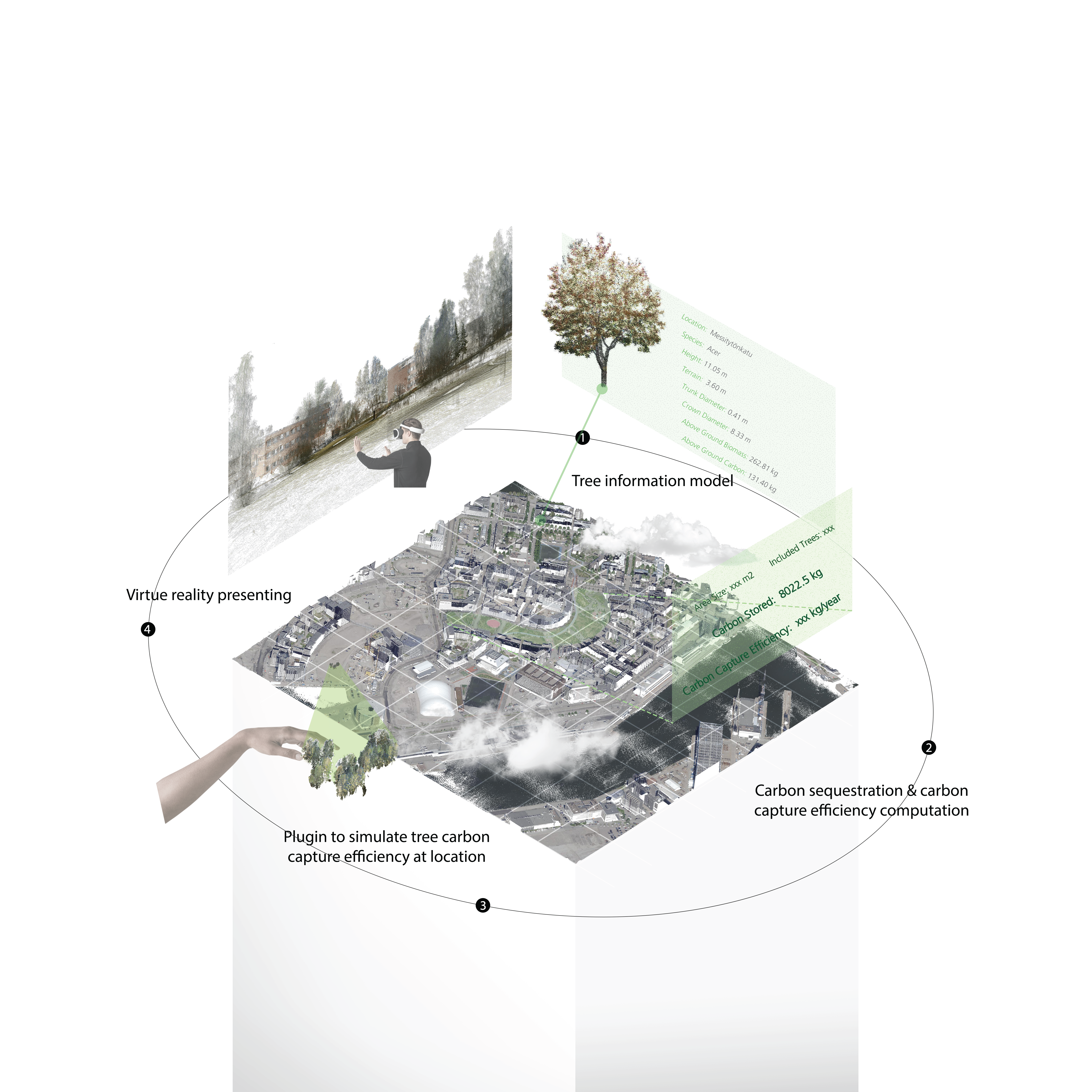 Carbon Capture Computation and Virtual Reality Representation of Point Cloud-Based Urban Trees in the Context of Climate Neutrality and Urban Digital Twin